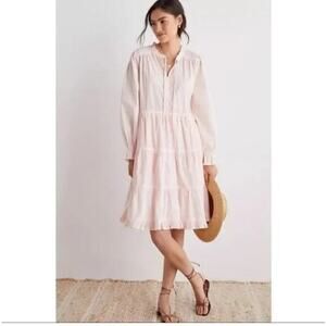 Anthropologie Othilia Desdemona Tiered Long Sleeve Dress In Peach